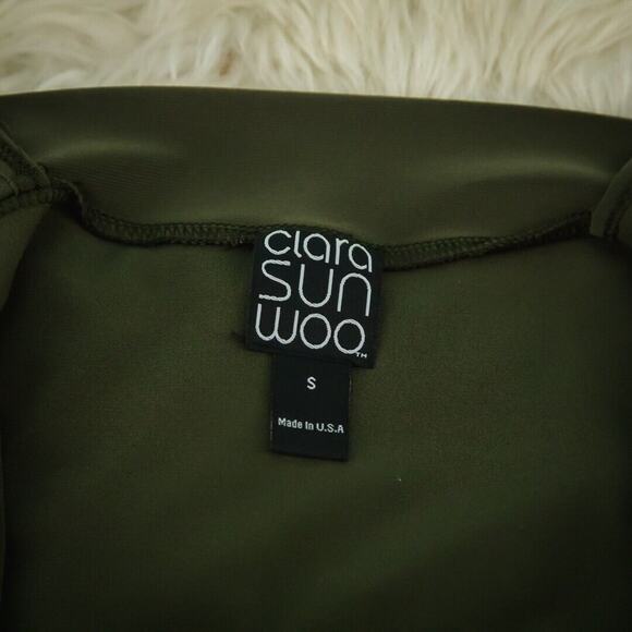 Clara Sun Woo Size Small S Olive Green Cold Shoulder Long Sleeve Knit Tunic Top - Picture 3 of 5